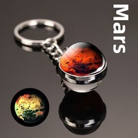Porte-clés Pendentif Système Solaire Lumineux en Cristal, Neuf Planètes, Jupiter, Galaxie, Rond Double Face, Terre, Cadeau d'Affaires
