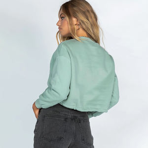 Nueva Llegada, Sudadera Corta Informal Personalizada para Mujer, de Color Sólido, Transpirable, de Forro Polar, con Logotipo Estampado en la Parte Delantera y Apliques - Product Image 5