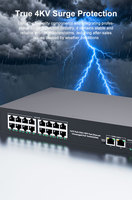 Switch Gigabit PoE non géré 10/100/1000 Mbps standard 16 ports 48 V actif IEEE802.3 AF/AT 200 W pour caméra IP CCTV en stock