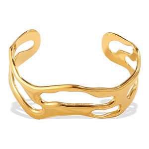 Bracelet ouvert minimaliste de style européen et américain, en acier inoxydable plaqué or 18 carats, design géométrique irrégulier, bijoux unisexe - Product Image 5