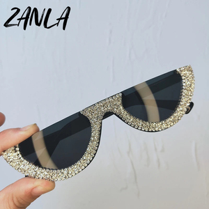 Demi-monture marque de luxe Designer rose diamant lunettes de soleil pour femmes <span class=keywords><strong>2023</strong></span> <span class=keywords><strong>lune</strong></span> décroissante cristal lunettes De soleil Lunettes De Soleil Femme - Product Image 4