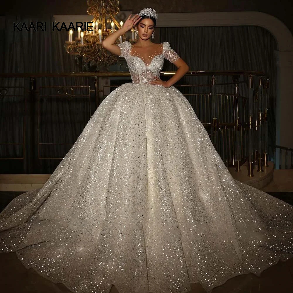 NDA10070 Wedding Dress Bridal Dress square Collar Short Sleeve Backless High  Waist Sequins Trailing Heavy Industry Bridal Dress| Alibaba.com
