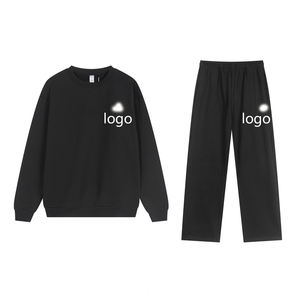 Set Olahraga Musim Dingin Unisex, Kaos Kerah Bulat dan Celana Jogger Berpinggang Karet 100% Katun, 2-Potong - Product Image 6