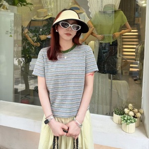 เสื้อยืดผู้หญิงลายทาง แขนสั้น คอโอ ทรงปกติ ใส่สบาย ระบายอากาศได้ดี ผ้าฝ้าย 100% - Product Image 3