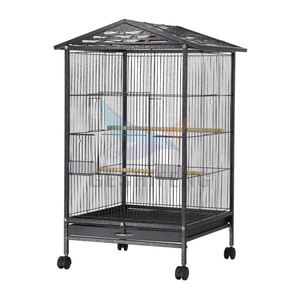 Cages pour perroquets de taille personnalisée en fil métallique noir avec roues - Product Image 3