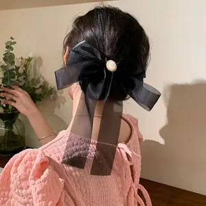 2022 Nieuwe Selling Korea Stijl Meisje Stof Boog Parel Haar Clips Mode Zoete Haarspelden 18Cm Haar Stropdas Voor Vrouwen haar Accessoires
