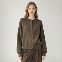 En stock – Photos réelles – Cardigan en maille douce à col ras du cou pour femme, pull minimaliste et élégant pour le quotidien, automne et hiver 16a-2323