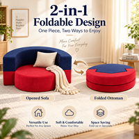 Pouf rond pliable en mousse, confortable, élégant, en tissu doux, avec blocs de couleur, chaise de sol/sofa une place avec housse zippée