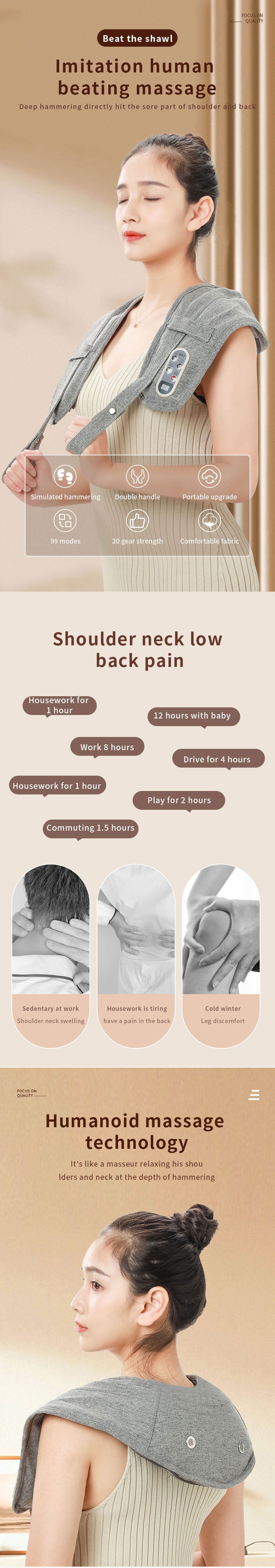 Heating Device 4 Key Back Neck Shoulder Massager Muscle Pain Relief Electric Shiatsu massage shawl
