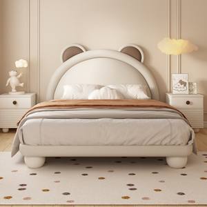 Novità moderna per bambini mobili in legno massello <span class=keywords><strong>lettino</strong></span> letto con elegante cartone animato a forma di animale <span class=keywords><strong>testiera</strong></span> in pelle tappezzeria - Product Image 1
