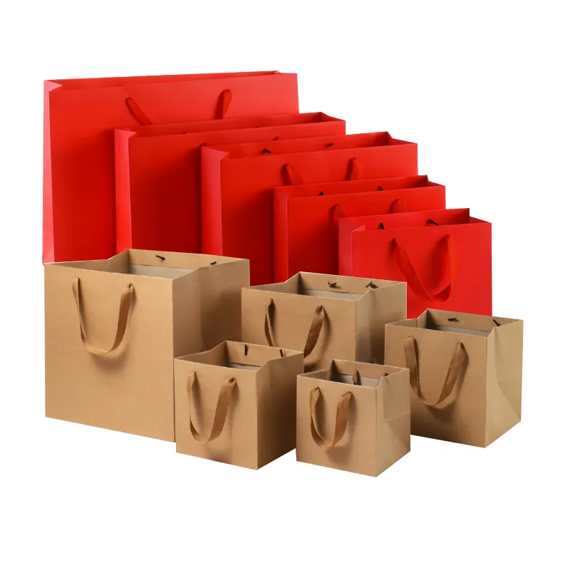 カスタム印刷サイズ大きな水平高級ショッピング、ハンドル付きギフトキャンディー赤い段ボールカラー紙袋/