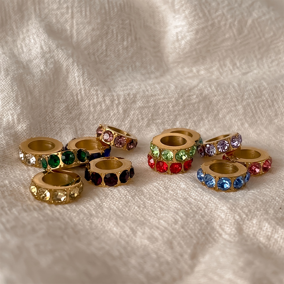 Stainless Steel Rhinestone Charm Colorful Birthstone Pendant Jewelry Making Bracelet Necklace DIY Accessories