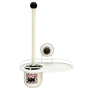 Wall Mounted Toilet Brush Holder Creamy White Round Modern Design With Cat Pattern Easy To Clean Bathroom Storage - Product Image 5