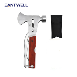 Hache de survie multifonction SANTWELL avec manche en bois et étui noir pour usage extérieur - Product Image 1