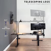 Bureau d'angle en L électrique et automatique à hauteur réglable, base en acier allié, plateau en bois d'ingénierie, cadre noir moderne, complet