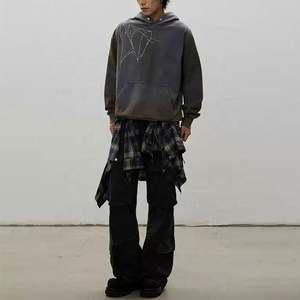 Sudaderas con capucha de hombre con logotipo personalizado Sudaderas con capucha de diamantes de imitación de diseñador lavados Vintage para hombre - Product Image 3