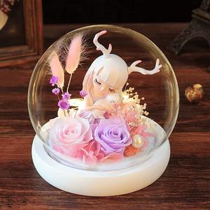 Coffret cadeau dôme en verre naturel <span class=keywords><strong>Annie</strong></span> Angel Rose conservée Ornement <span class=keywords><strong>Fleurs</strong></span> décoratives en soie Plantes pour la remise des diplômes de la Saint-Valentin - Product Image 1