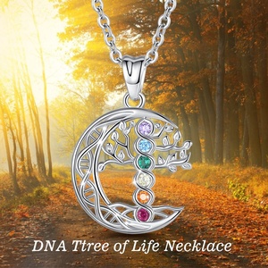 Colgante de árbol de la vida familiar de Circonia cúbica, collar de plata de ley 925, piedra de nacimiento - Product Image 4