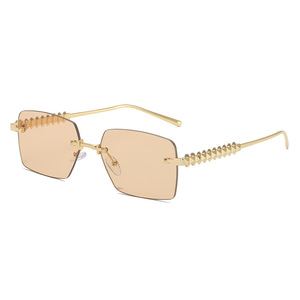 Lunettes de soleil carrées sans monture Tiyo ABB0361 en métal doré UV400 unisexe, lunettes de soleil tendance - Product Image 1