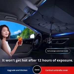 مظلة أمامية للسيارة قابلة للطي ثلاثية الأجزاء، عصرية، يدوية، من أنابيب الحديد، عازلة للحرارة، واقية من الشمس، متكاملة للسفر، للبيع بالجملة - Product Image 5