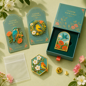 Ensemble de broches en émail dur personnalisées Bloom and Bird, plaqué or poli, motifs floraux colorés, broches de revers en métal, logo personnalisé, souvenir - Product Image 3