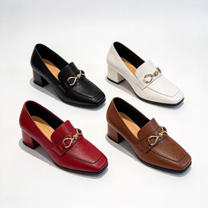 Mocassins plats à bout carré pour femmes, en cuir véritable, avec boucle en métal doré, chaussures décontractées pour la marche quotidienne, OEM ODM - Product Image 1