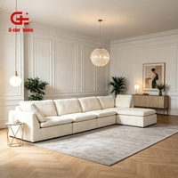 Sofaloud-förmiges Ecksofa im französischen Creme-Stil mit vakuumkomprimiertem Leinenstoff, chinesische Geradlinigkeit für das Wohnzimmer