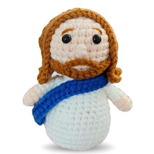 Poupée Portrait au Crochet en <span class=keywords><strong>Laine</strong></span> Blanche avec Robe et <span class=keywords><strong>Cheveux</strong></span> Bouclés – Poupée Crochetée pour Prière et Énergie Positive - Product Image 2