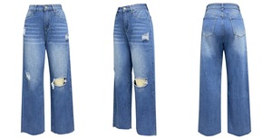 Jeans Streetwear <span class=keywords><strong>Femme</strong></span> Taille Haute Effet Usé et Délavé, <span class=keywords><strong>Ourlet</strong></span> <span class=keywords><strong>Effiloché</strong></span>, Polyester/Coton Confortable – Vente Directe Usine 2026 - Product Image 5