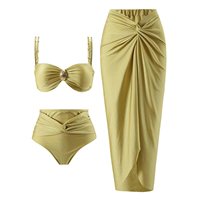 Badpak 5 Kleuren Bandeau Top Dames 3-delig Zwempak Designer Bikini Zwemkleding Strandrok Hoge Taille Badkleding S-XL