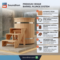 Baignoire de trempage froide tout-en-un en bois de cèdre de luxe Soundhon avec couvercle et échelle