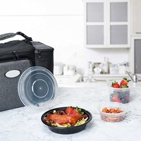 Bols à salade ronds rigides jetables en plastique noir sans BPA, compatibles micro-ondes, 16 oz, 24 oz, 32 oz