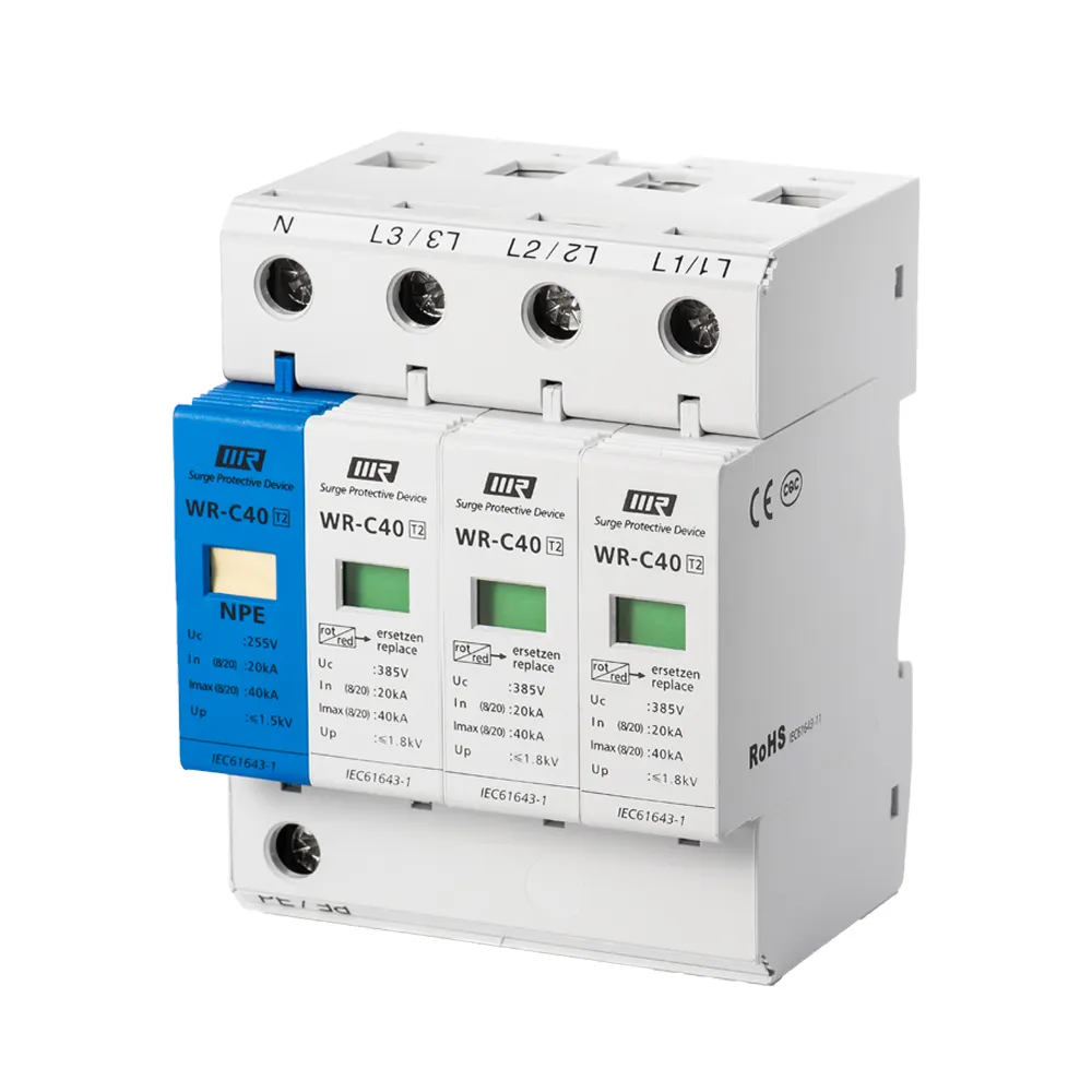 SPD Power Surge Protectors 3P+NPE 275V 385V 20-40kA AC Lightning Protection Electrical Box Surge Protector