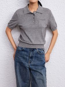 Stile <span class=keywords><strong>Polo</strong></span> di base Vintage da donna di fabbrica con bottone con decorazione a maniche corte a maglia Casual tinta unita per l'estate - Product Image 4