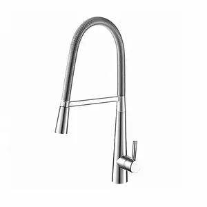 Commercial High Arc Spring Kitchen Taps Brushed Nickel Pull Down Sprayer Kitchen Sink Faucet