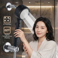 Pommeau de Douche Électrique Portable en Plastique Haute Pression avec 4 Modes de Jet, Affichage Numérique de la Température et Utilisation Extérieure