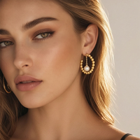 Anting-anting gantung mutiara berbahan kuningan ramah lingkungan, berlapis emas 18K, polesan tinggi FUAMAY, dengan manik-manik halus dan desain lingkaran C, kualitas tinggi.