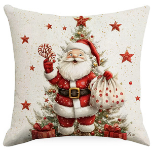 Luxury Linen Santa Snowman Christmas Pillowcase New Festival Decoration for Hotel Use Cartoon <strong>Pattern</strong> <strong>Cushion</strong> Cover Wholesale - Product Image 1