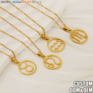 Collier pendentif ajouré 12 signes <span class=keywords><strong>du</strong></span> zodiaque en acier inoxydable PVD or 18 carats, bijoux pour femme, idéal pour une amie - Product Image 1