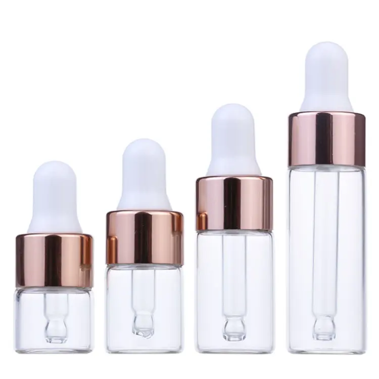 Wholesale Rose Gold Pink bottle 1ml 2ml 3ml 5ml Clear Glass essential oil Dropper serum bottle