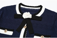 Ensemble élégant tricoté pour femme : robe deux pièces avec nœud tendance, pull à manches longues boutonné et jupe assortie