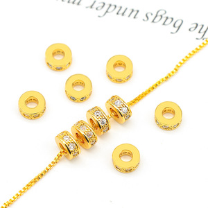18K Gold Plated <b>Copper</b> Spacer Beads Round With Diamond Edging For <b>Bracelet</b> Making - Product Image 1