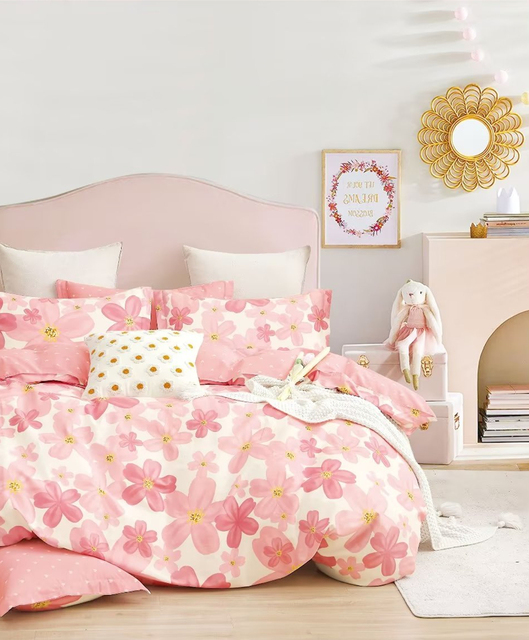100% Cotton Soft and Machine Washable Bedding Set Plant Reactive Printed Duvet Cover Set Modern Simple Style Bed Sheets