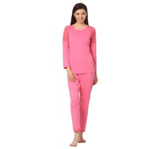 Conjunto de pijamas de verano de lujo para mujer, cintura elástica, manga corta, 2 uds., ropa de dormir de punto elegante, logotipo frontal, 100% algodón transpirable - Product Image 2