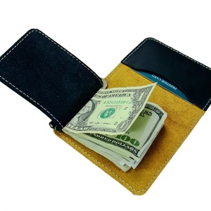 For Retro Open PU Leather RFID Blocking Stylish Simple Design Portable Men's Credit <b>ID</b> Card <b>Holder</b> Nylon Thread Short Pocket - Product Image 1