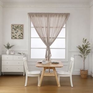 Tenda XinLan con Chiusura a Strappo, Senza Foratura, in Finto Lino Semitrasparente, per Porta Finestra alla Francese, Colore <span class=keywords><strong>Beige</strong></span> - Product Image 5