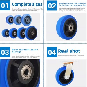 Roues en caoutchouc TPR bleues à haute élasticité de 3, 4 et 5 pouces, de qualité moyenne à robuste, pour chariots à outils, roulettes pivotantes à double <span class=keywords><strong>axe</strong></span>, freins silencieux - Product Image 6