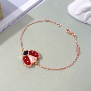 Fashion High End Jewelry Rose Gold Plated <strong>Bracelet</strong> for Women Featuring White Mother of Pearl Red Agate Lucky <strong>Ladybug</strong> Charms - Product Image 3