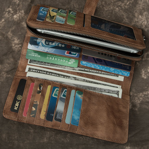 Ando Bag Vintage Leather Long <b>Wallet</b> for <b>Men</b> Cowhide Bifold <b>Card</b> Holder with Snap Tab and Zipper Pocket - Product Image 5