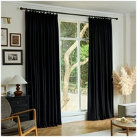 Rideau Ondulé en Velours Noir, Occultant, Thermique, Ignifuge, Écologique, Rideau de Fenêtre de Luxe pour la Maison et l'Hôtel